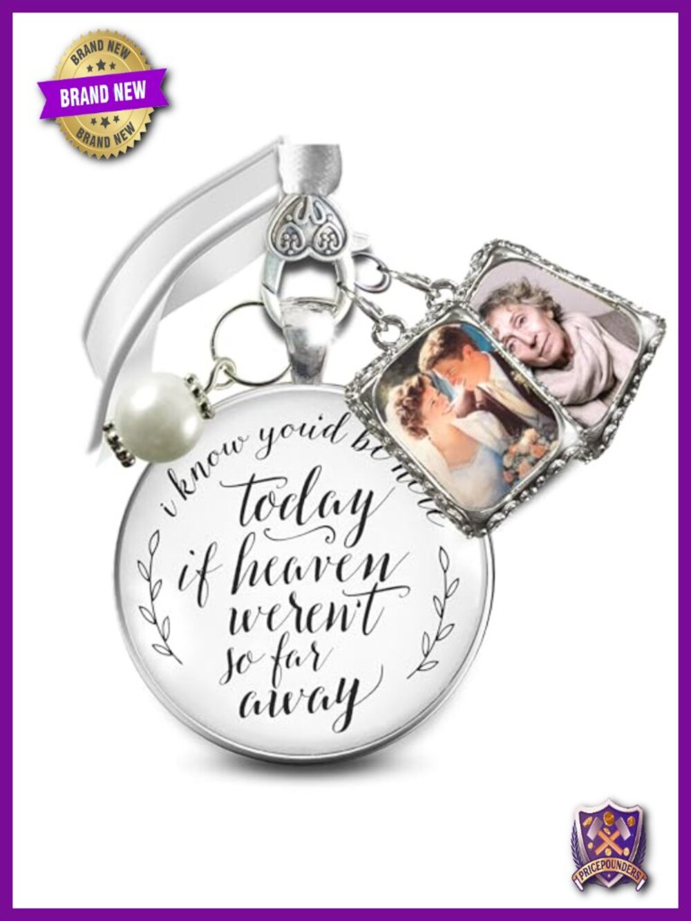 Memorial Wedding Bouquet Charm Photo Frame Pendant Glass Silver